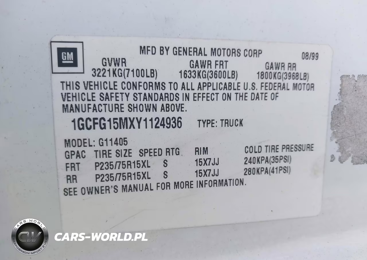 2000 Chevrolet Express VIN:1GCFG15MXY1124936 - 9