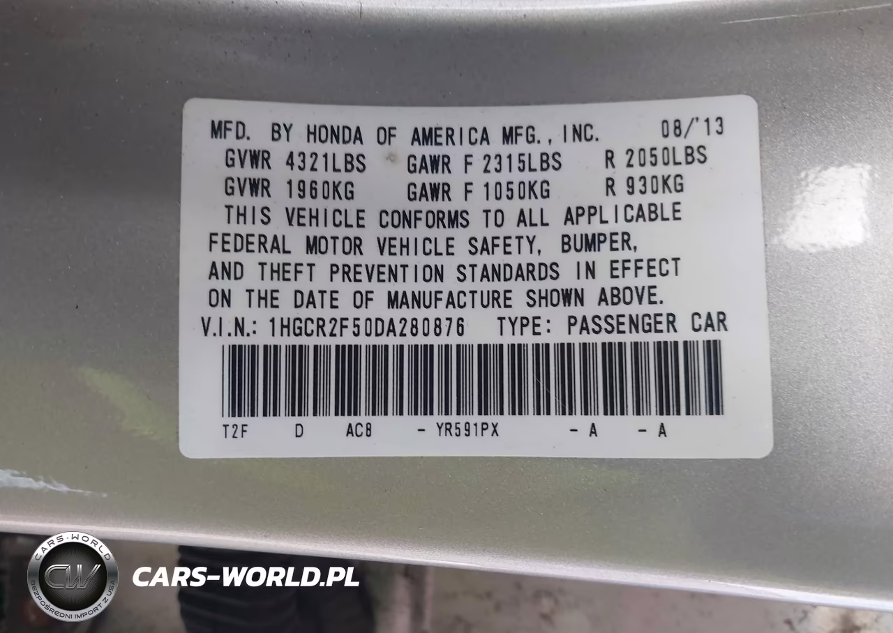 2013 Honda Accord Sport VIN:1HGCR2F50DA280876 - 8