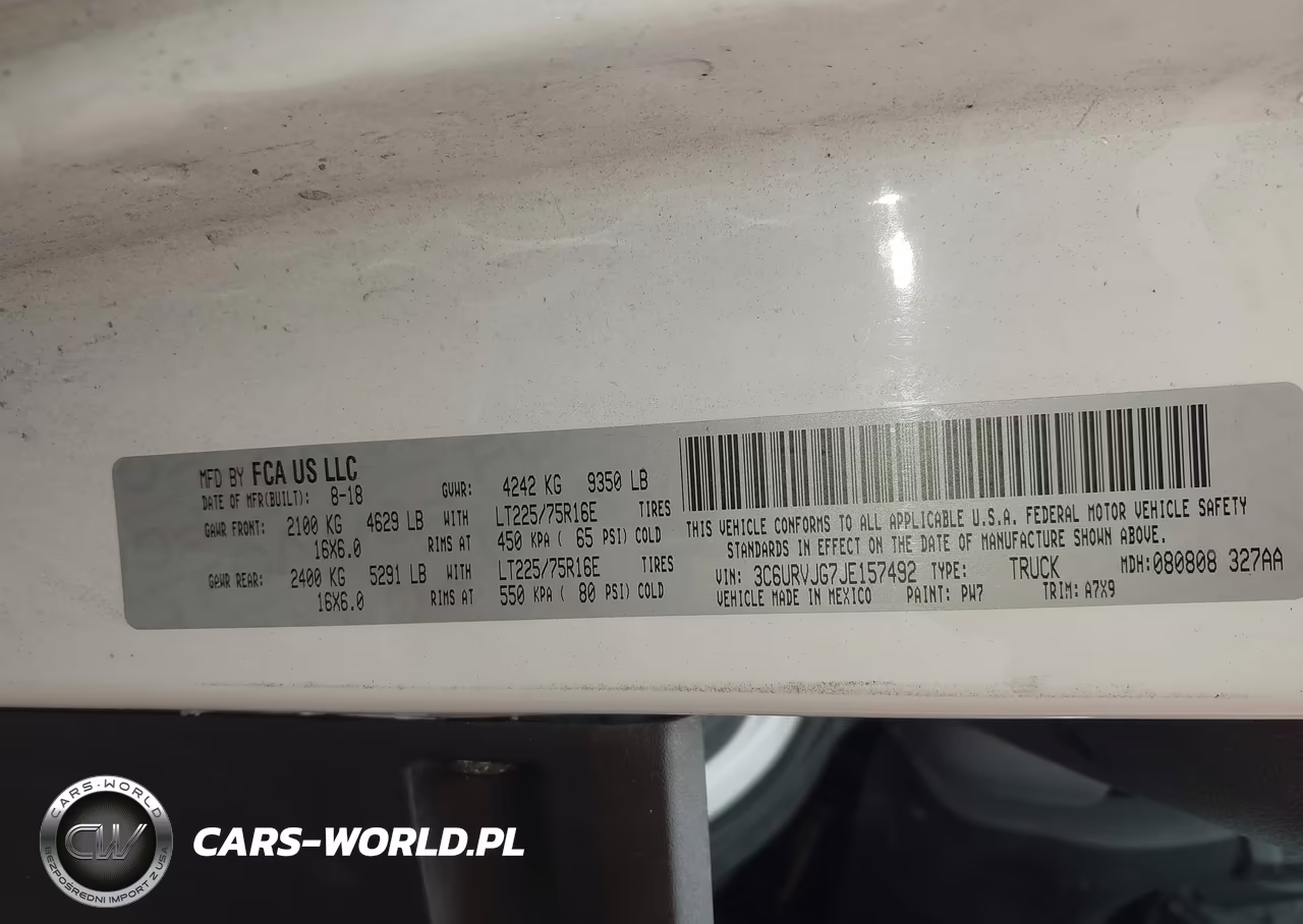 2018 Ram Promaster 3500 Cargo Van High Roof 159 Wb Ext VIN:3C6URVJG7JE157492 - 8