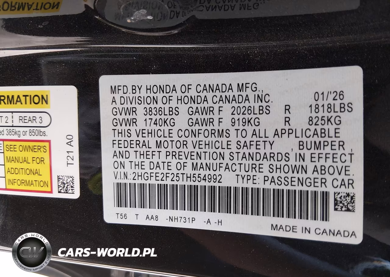 2026 Honda Civic Lx VIN:2HGFE2F25TH554992 - 9