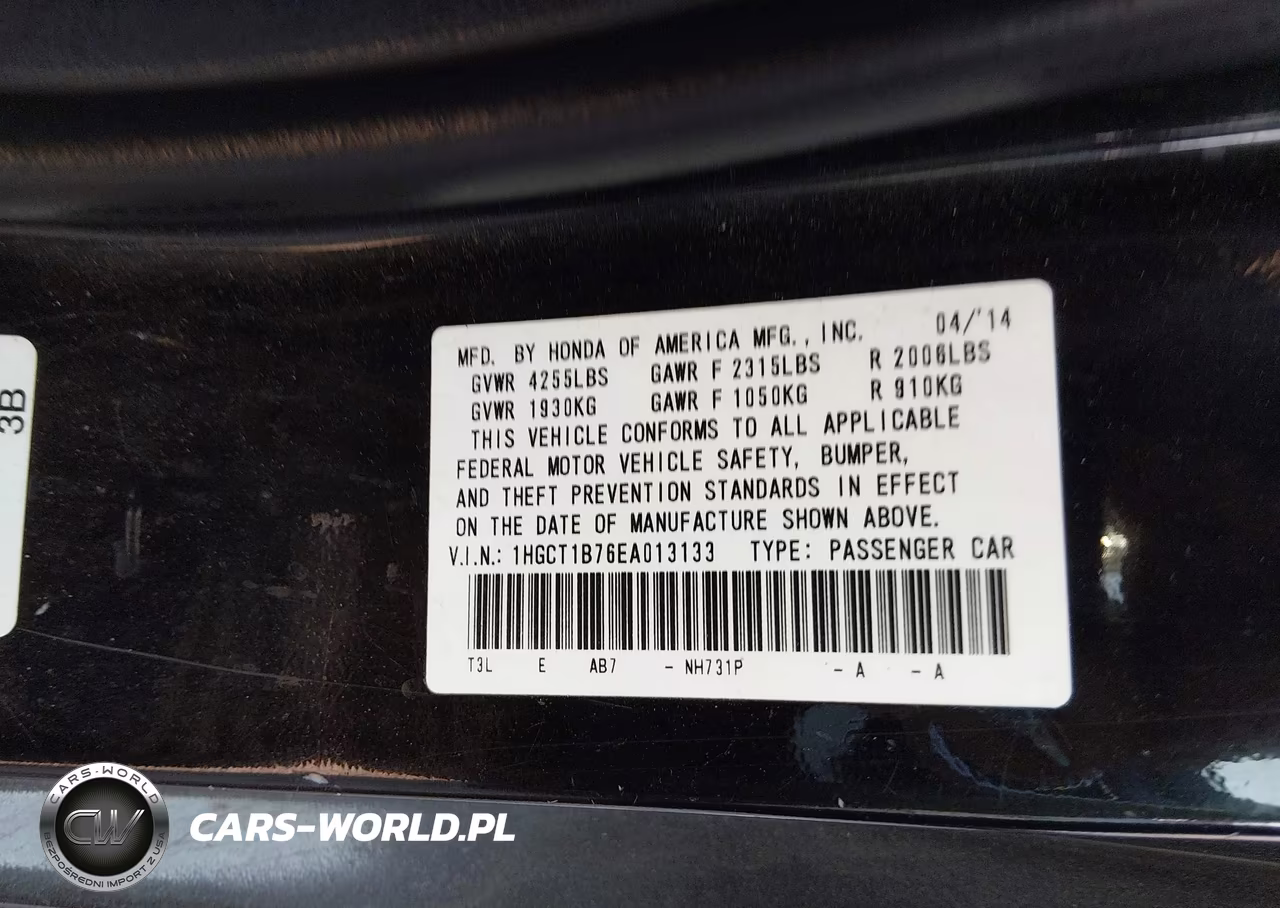 2014 Honda Accord Ex VIN:1HGCT1B76EA013133 - 9