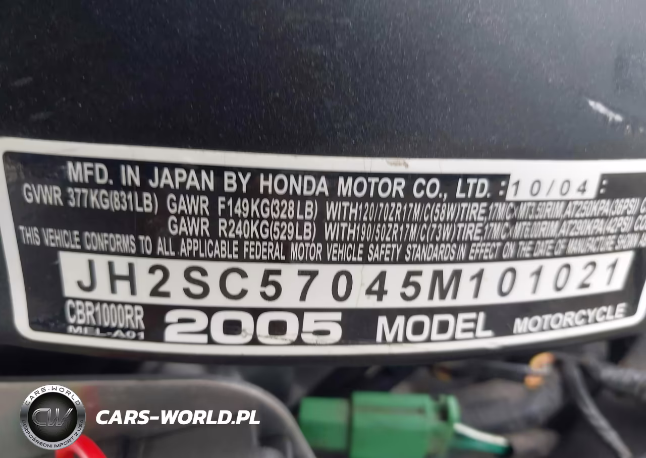 2005 Honda Cbr1000 Rr VIN:JH2SC57045M101021 - 10