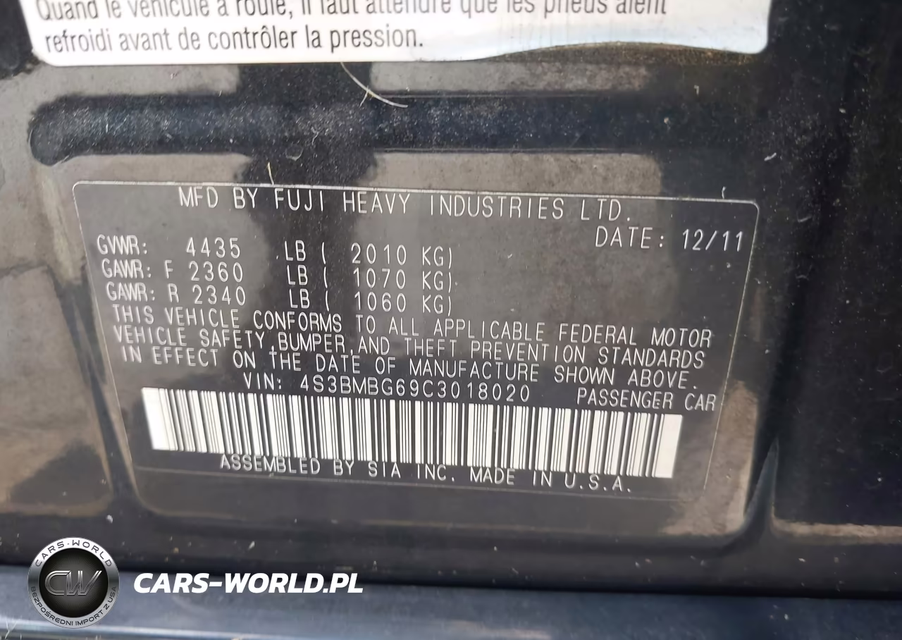 2012 Subaru Legacy 2.5I Premium VIN:4S3BMBG69C3018020 - 9