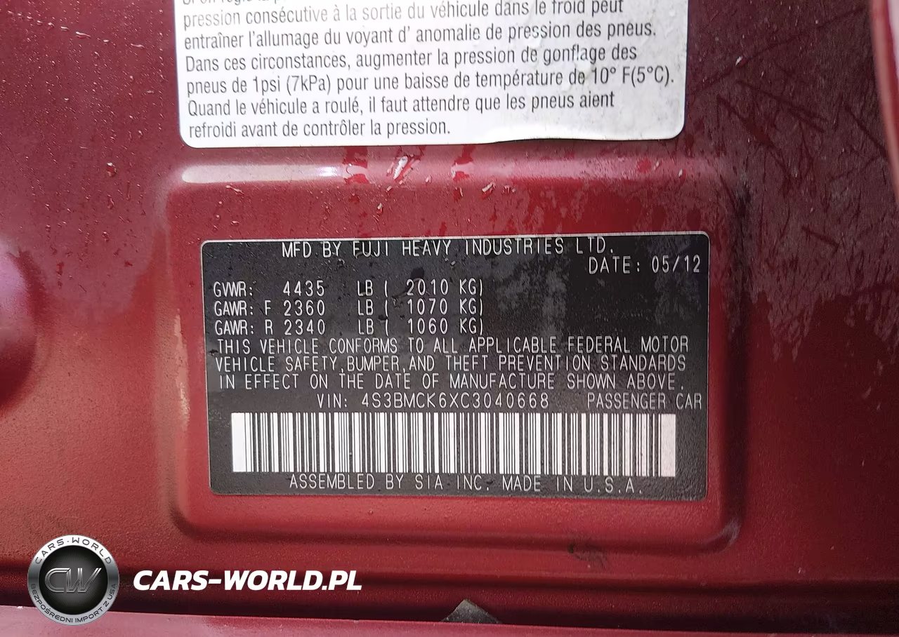 2012 Subaru Legacy 2.5I Limited VIN:4S3BMCK6XC3040668 - 9