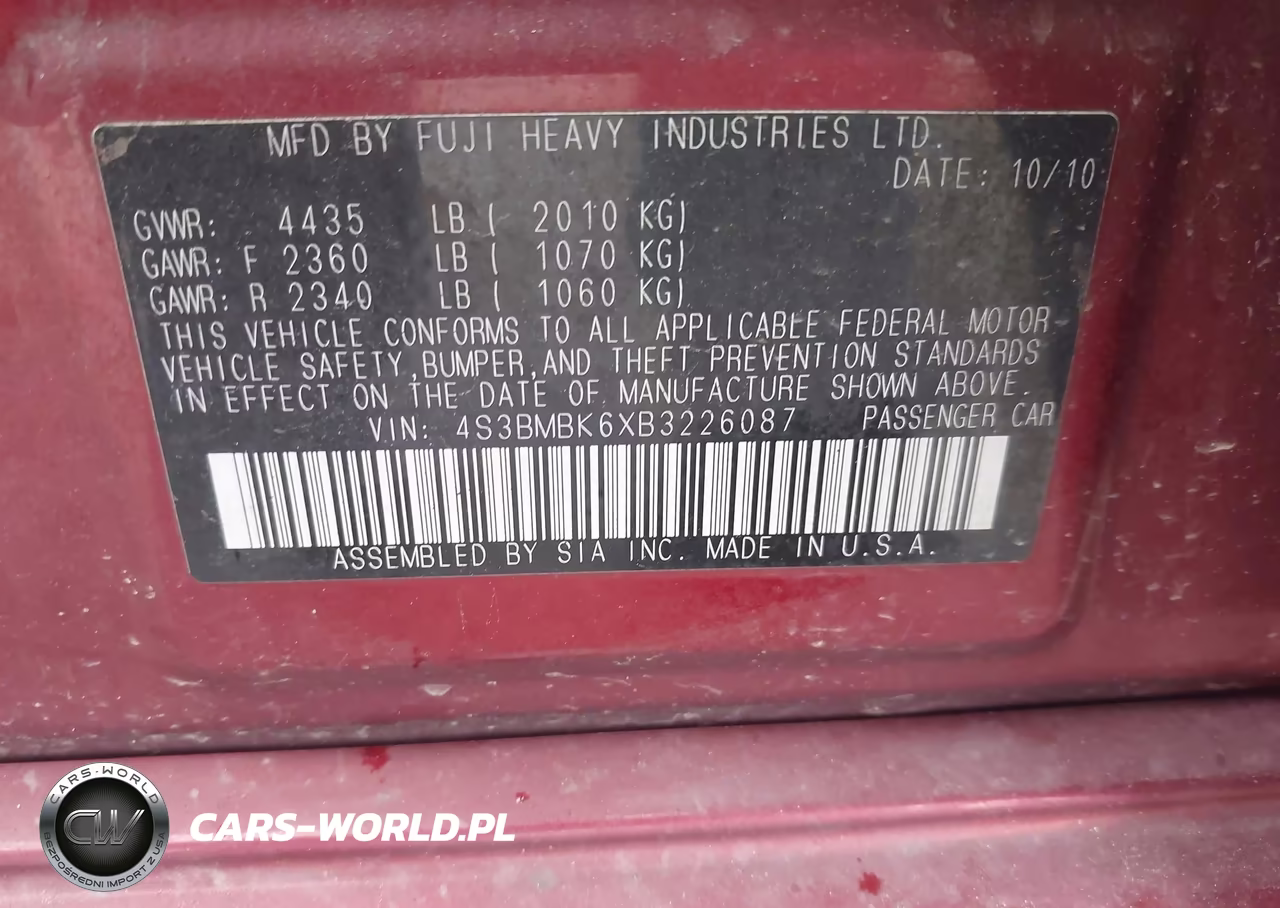 2011 Subaru Legacy 2.5I Limited VIN:4S3BMBK6XB3226087 - 9