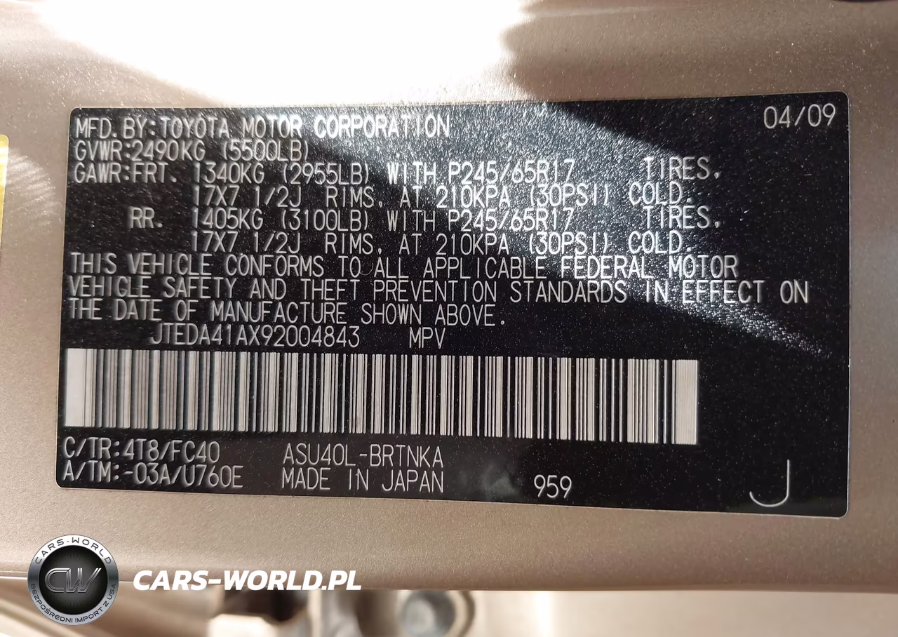 2009 Toyota Highlander VIN:JTEDA41AX92004843 - 9