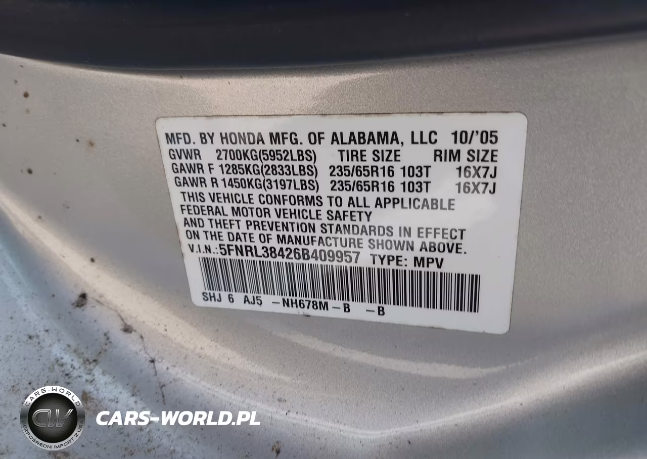 2006 Honda Odyssey Ex VIN:5FNRL38426B409957 - 9