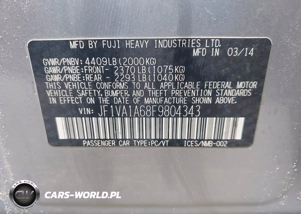 2015 Subaru Wrx VIN:JF1VA1A68F9804343 - 9