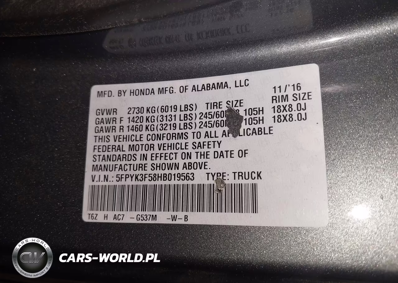 2017 Honda Ridgeline Rtl VIN:5FPYK3F58HB019563 - 9