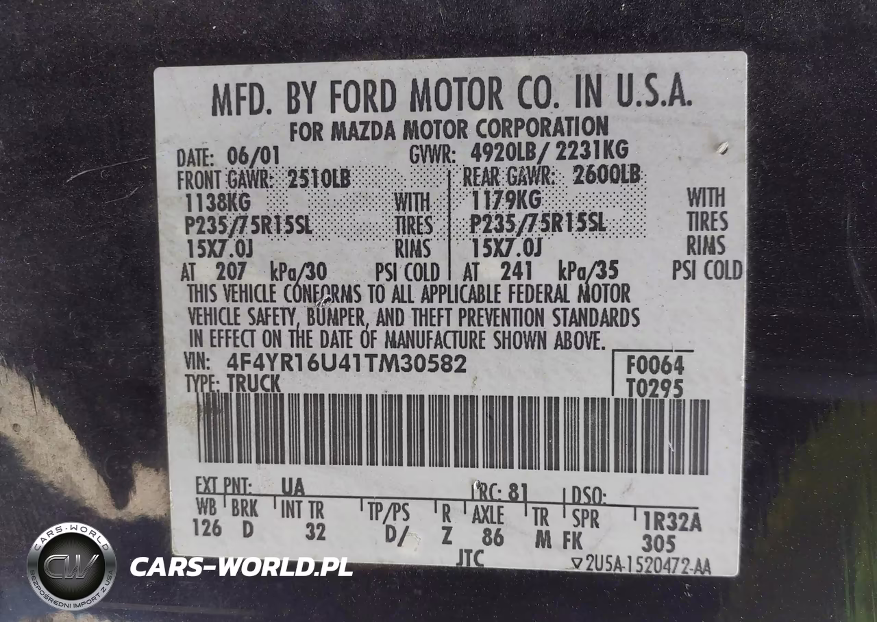 2001 Mazda B3000 Ds-Se VIN:4F4YR16U41TM30582 - 9