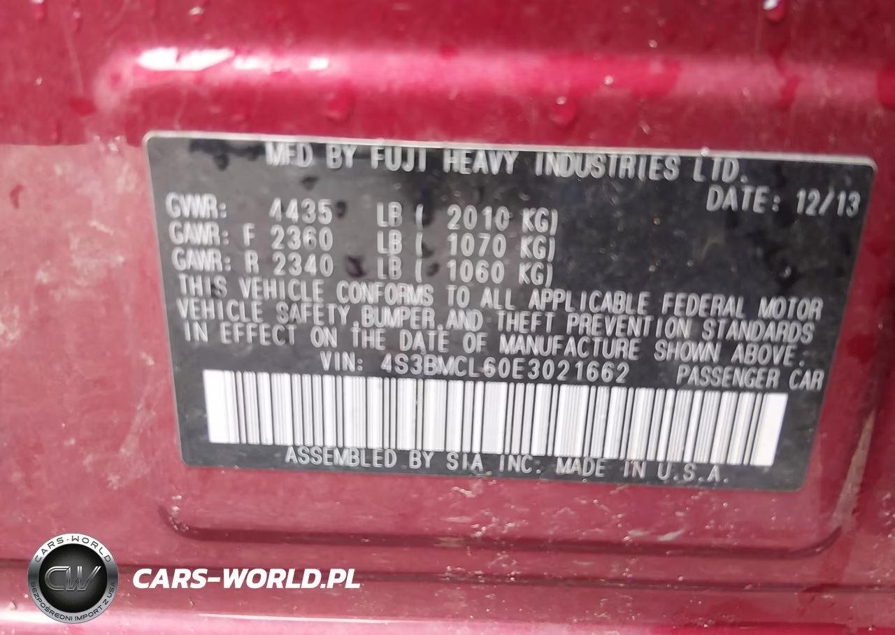 2014 Subaru Legacy 2.5I Limited VIN:4S3BMCL60E3021662 - 9