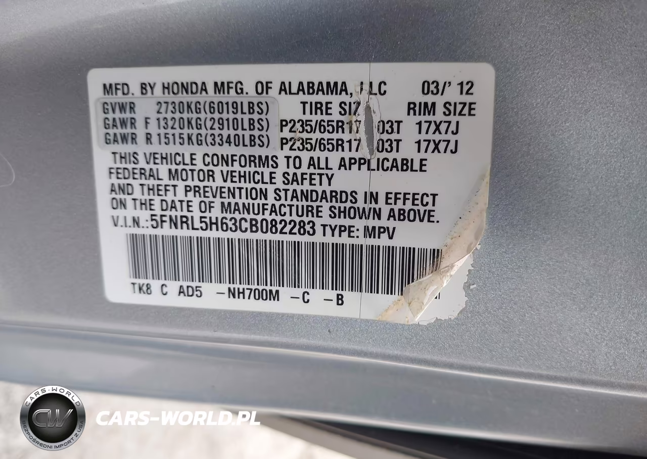 2012 Honda Odyssey Ex-L VIN:5FNRL5H63CB082283 - 9