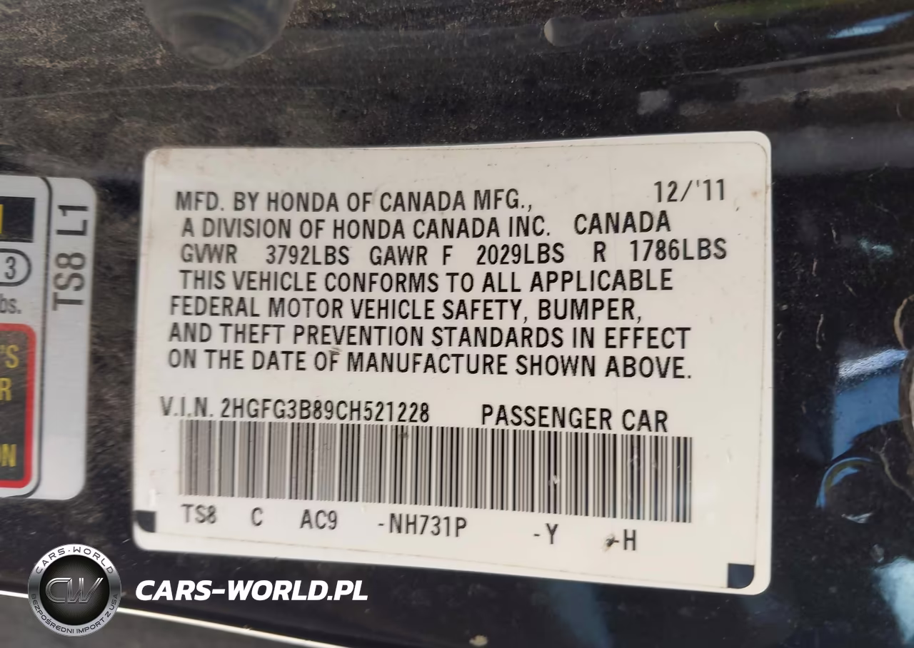 2012 Honda Civic Ex VIN:2HGFG3B89CH521228 - 9