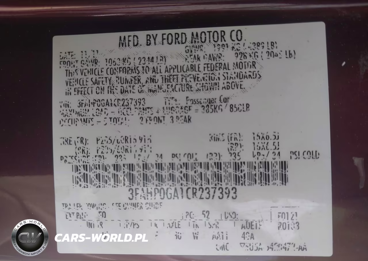 2012 Ford Fusion S VIN:3FAHP0GA1CR237393 - 9