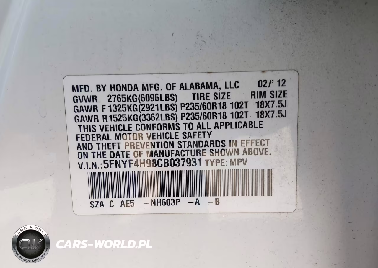 2012 Honda Pilot Touring VIN:5FNYF4H98CB037931 - 9