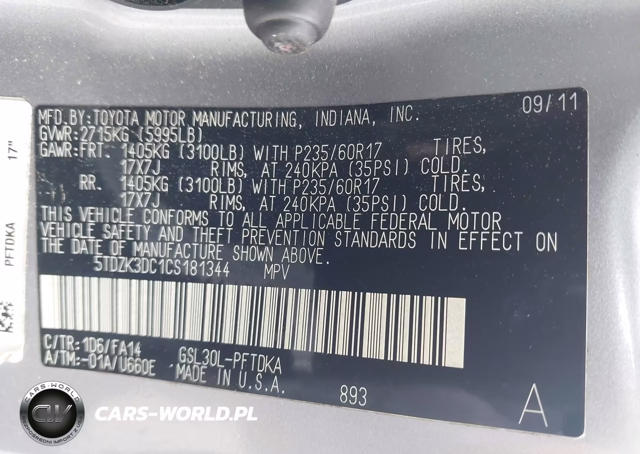 2012 Toyota Sienna Base V6 7 Passenger VIN:5TDZK3DC1CS181344 - 9