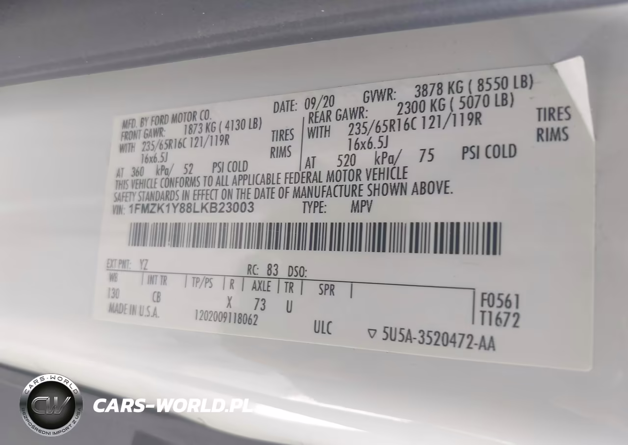 2020 Ford Transit-150 Passenger Van Xl VIN:1FMZK1Y88LKB23003 - 9