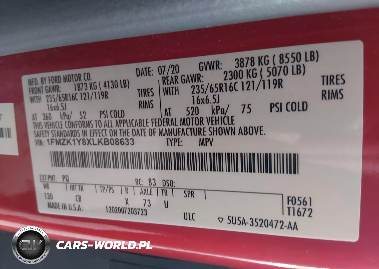 2020 Ford Transit-150 Passenger Van Xl VIN:1FMZK1Y8XLKB08633 - 9