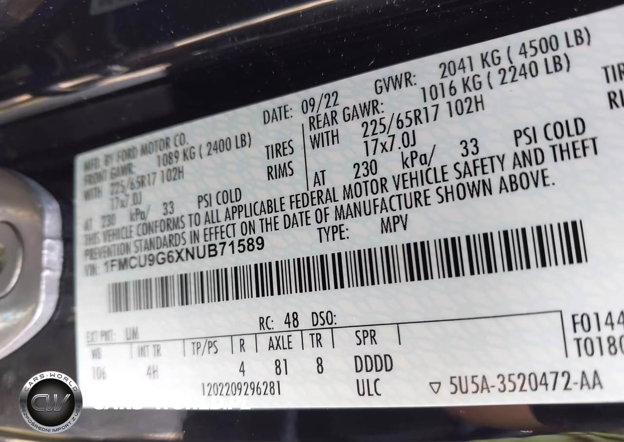 2022 Ford Escape Se VIN:1FMCU9G6XNUB71589 - 9