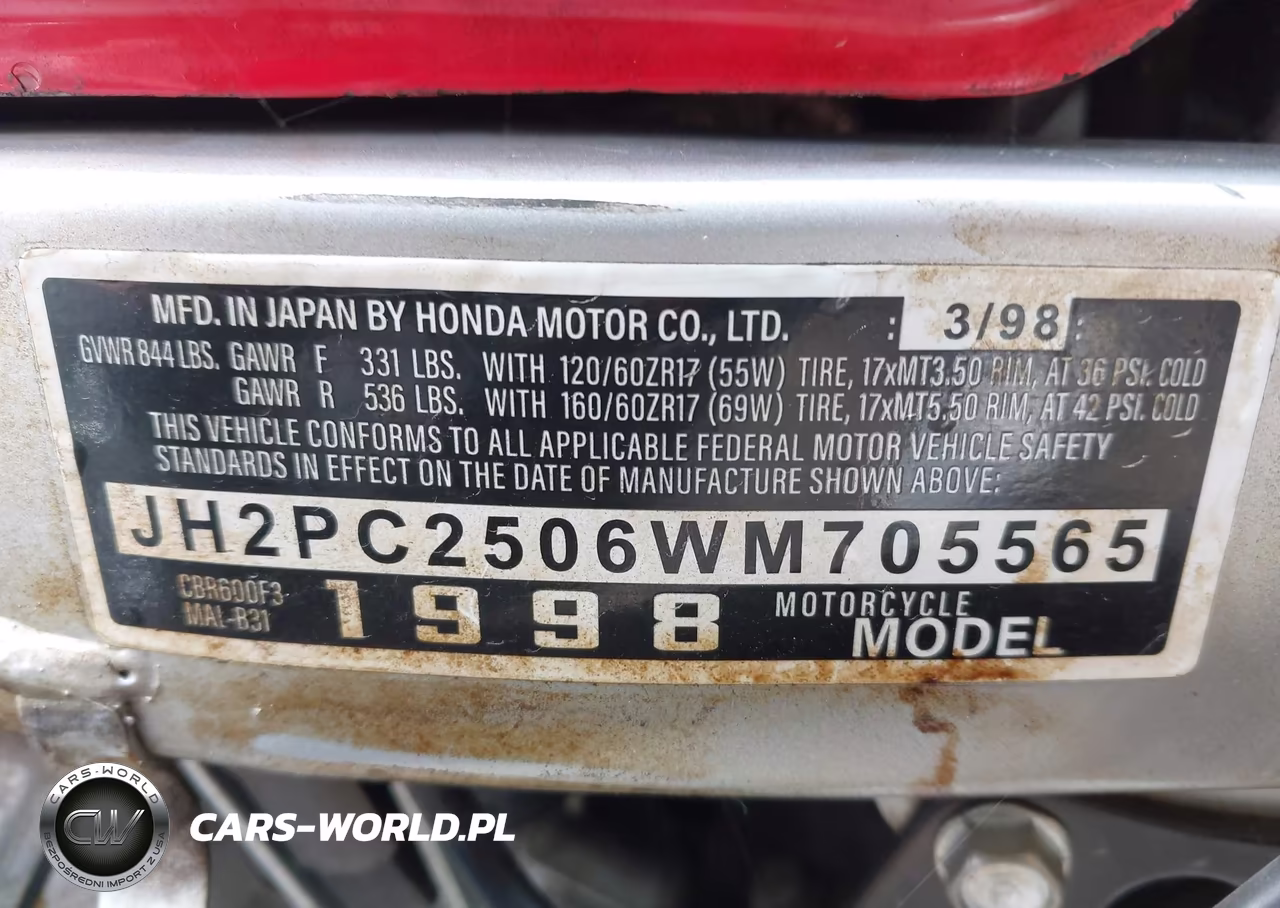 1998 Honda Cbr600 F3 VIN:JH2PC2506WM705565 - 10