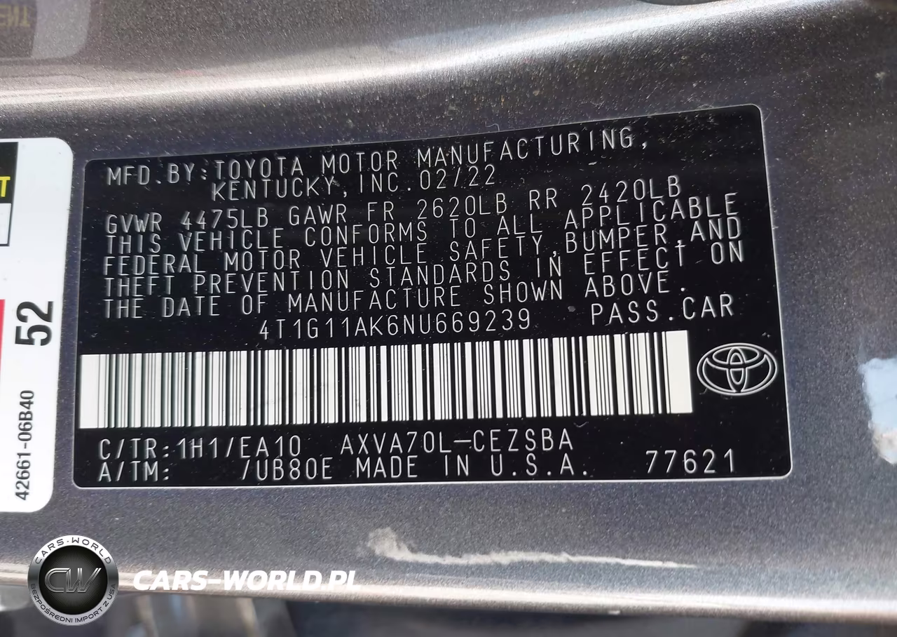 2022 Toyota Camry Se VIN:4T1G11AK6NU669239 - 9