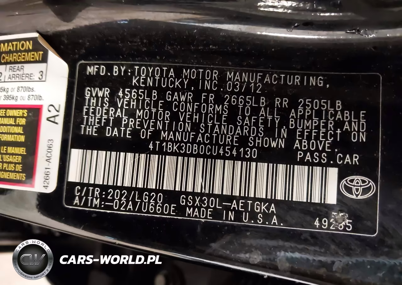 2012 Toyota Avalon VIN:4T1BK3DB0CU454130 - 9