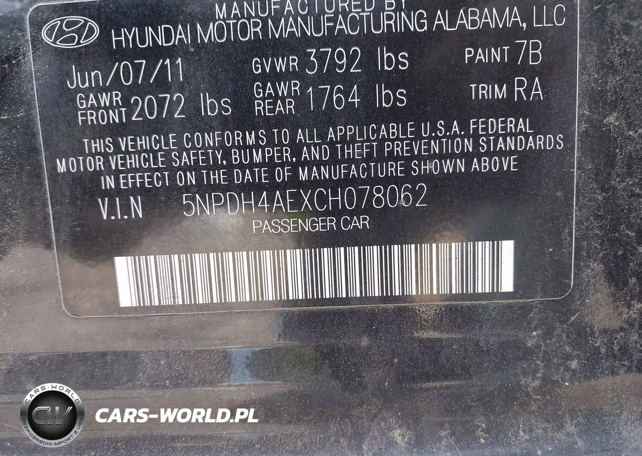 2012 Hyundai Elantra Gls VIN:5NPDH4AEXCH078062 - 9