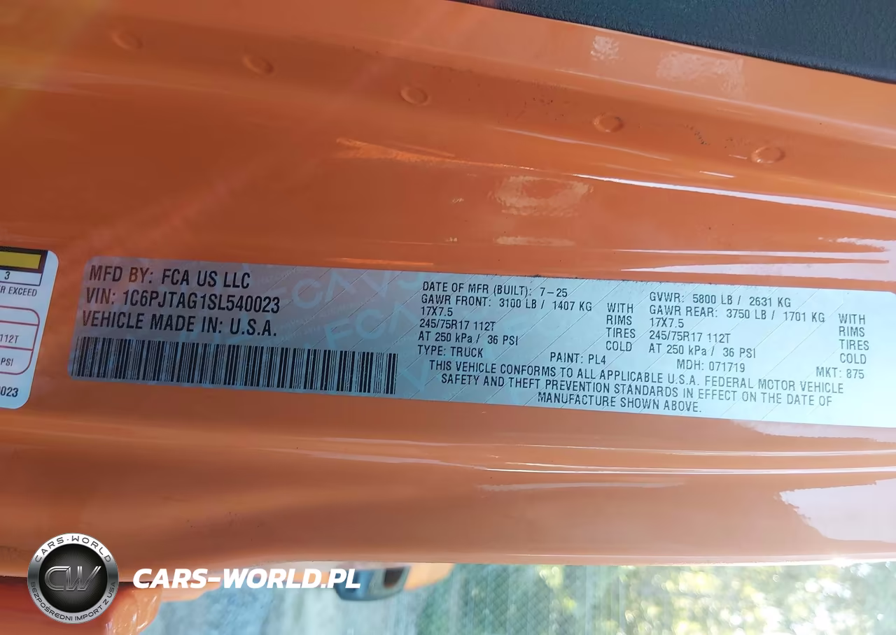 2025 Jeep Gladiator Sport S VIN:1C6PJTAG1SL540023 - 9