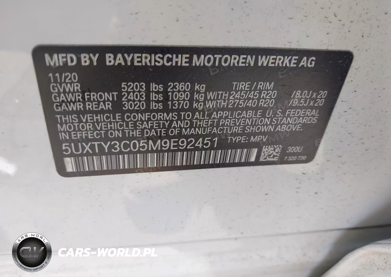 2021 BMW X3 Sdrive30I VIN:5UXTY3C05M9E92451 - 9