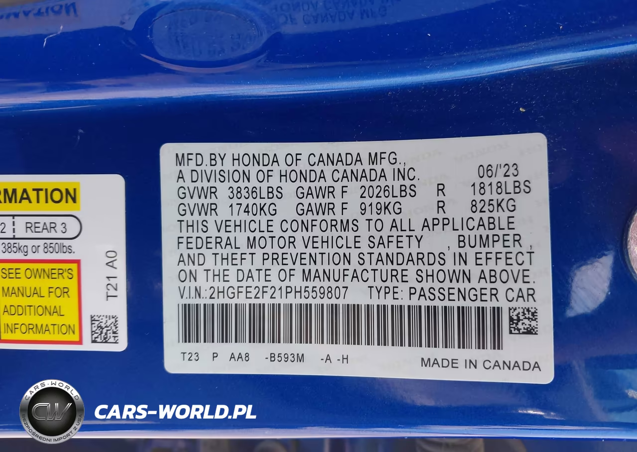 2023 Honda Civic Lx VIN:2HGFE2F21PH559807 - 9