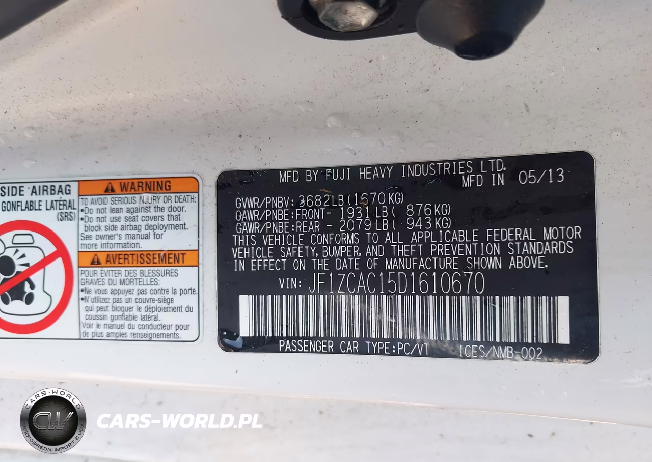 SUBARU BRZ 2.0 LI VIN:JF1ZCAC15D1610670 - 9