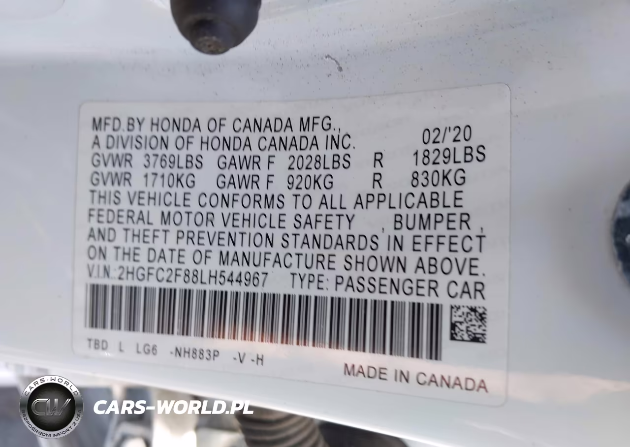 2020 Honda Civic Sport VIN:2HGFC2F88LH544967 - 9