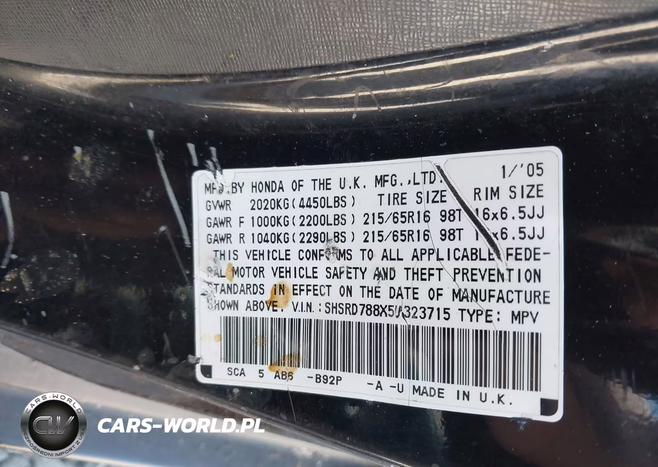 2005 Honda Cr-V Ex VIN:SHSRD788X5U323715 - 9