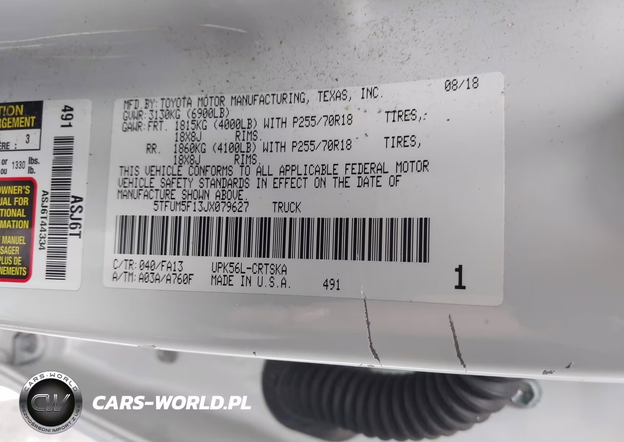 2018 Toyota Tundra Sr 4.6L V8 VIN:5TFUM5F13JX079627 - 9