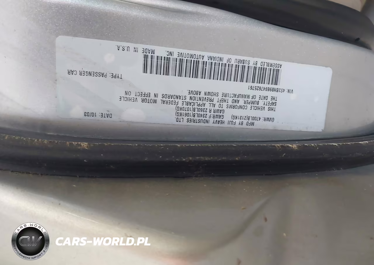 2004 Subaru Outback H6-3.0 Vdc VIN:4S3BH896947625761 - 9
