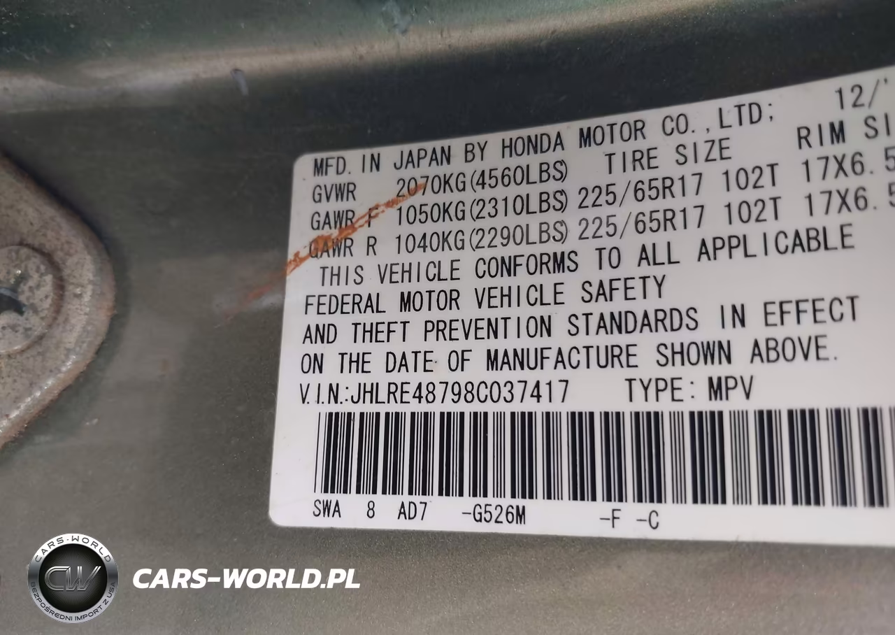 2008 Honda Cr-V Ex-L VIN:JHLRE48798C037417 - 9