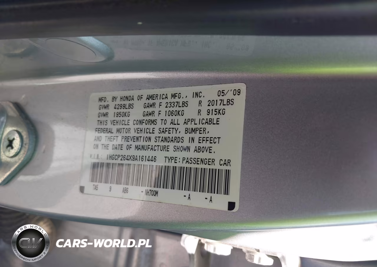 2009 Honda Accord 2.4 Lx-P VIN:1HGCP264X9A161446 - 9