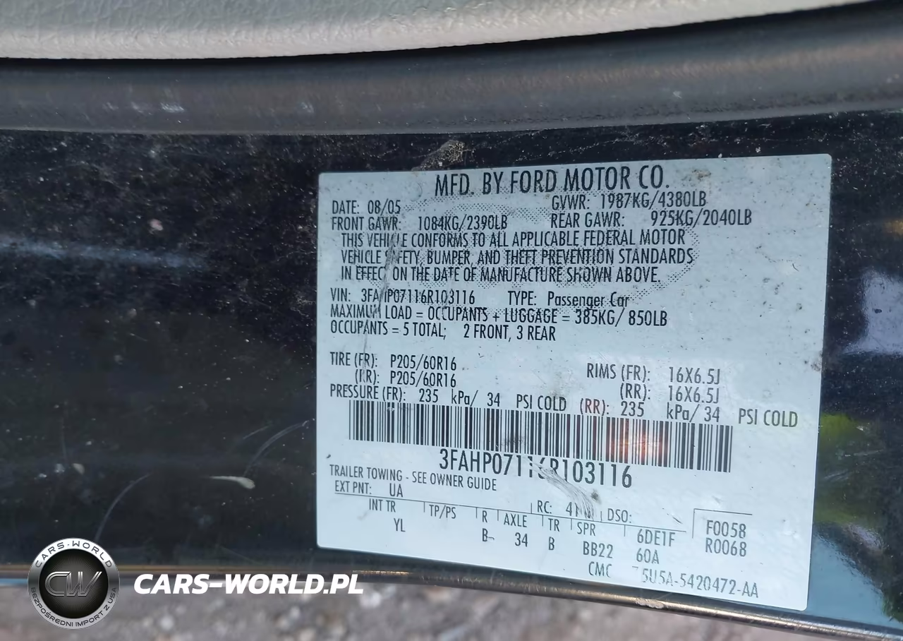 FORD FUSION SE VIN:3FAHP07116R103116 - 9
