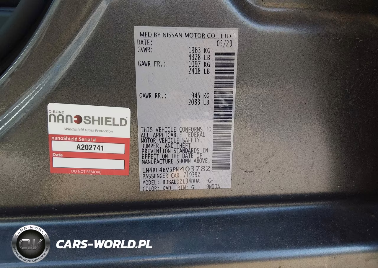 2023 Nissan Altima S Fwd VIN:1N4BL4BV5PN403782 - 9