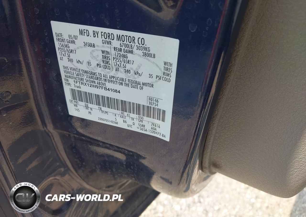 2007 Ford F-150 Stx-Xl-Xlt VIN:1FTRX12W97FB41084 - 9