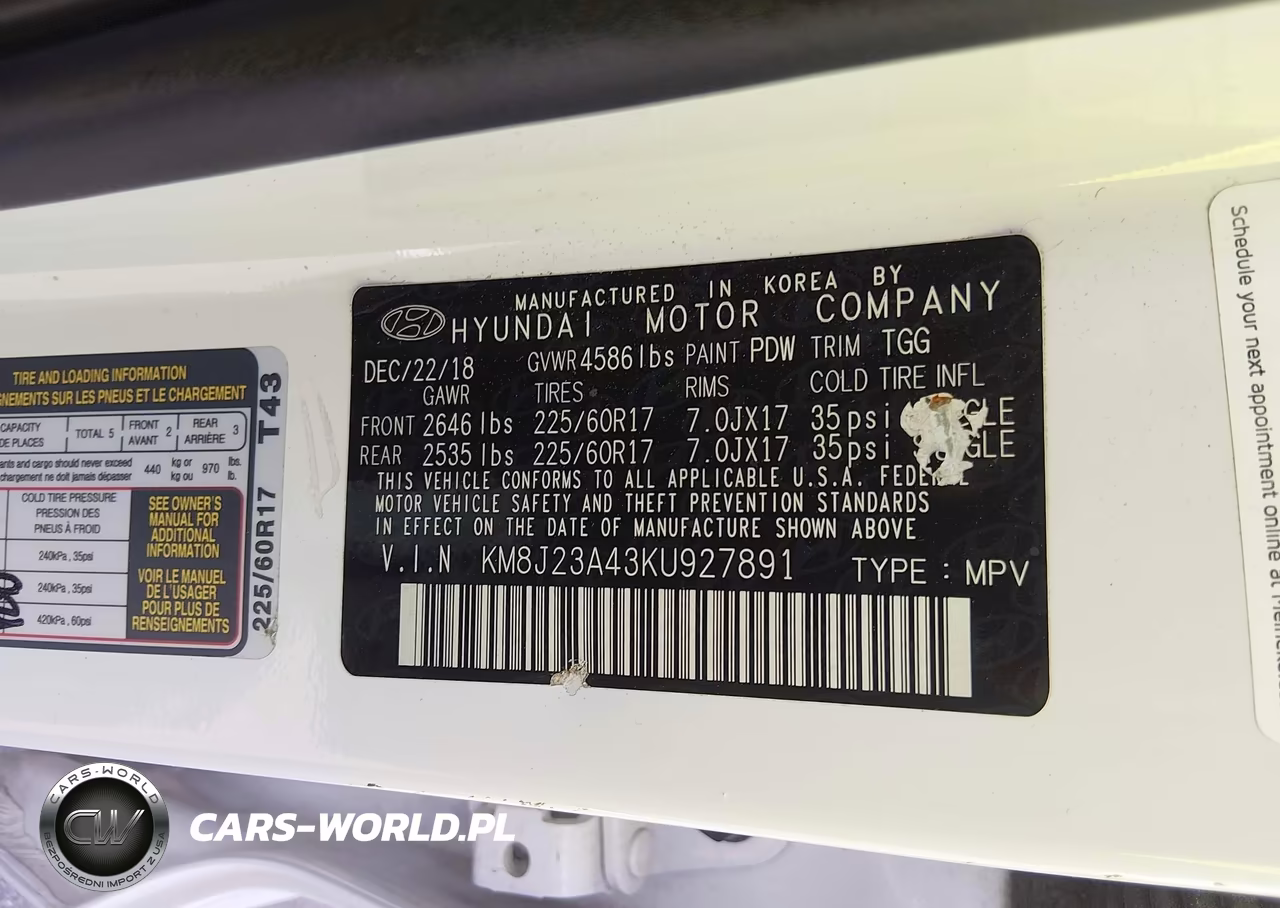 2019 Hyundai Tucson Se VIN:KM8J23A43KU927891 - 9