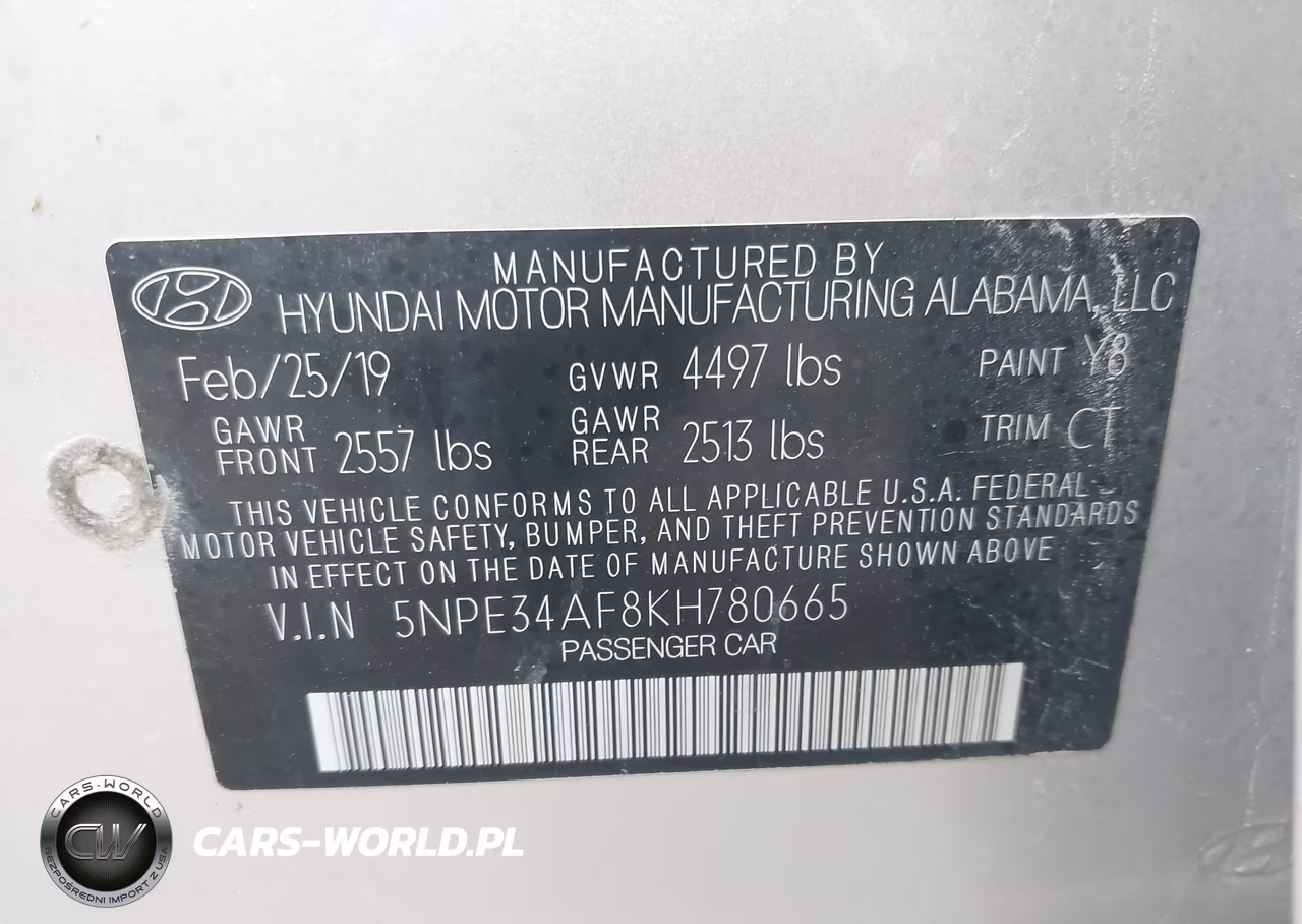 2019 Hyundai Sonata Sport VIN:5NPE34AF8KH780665 - 9