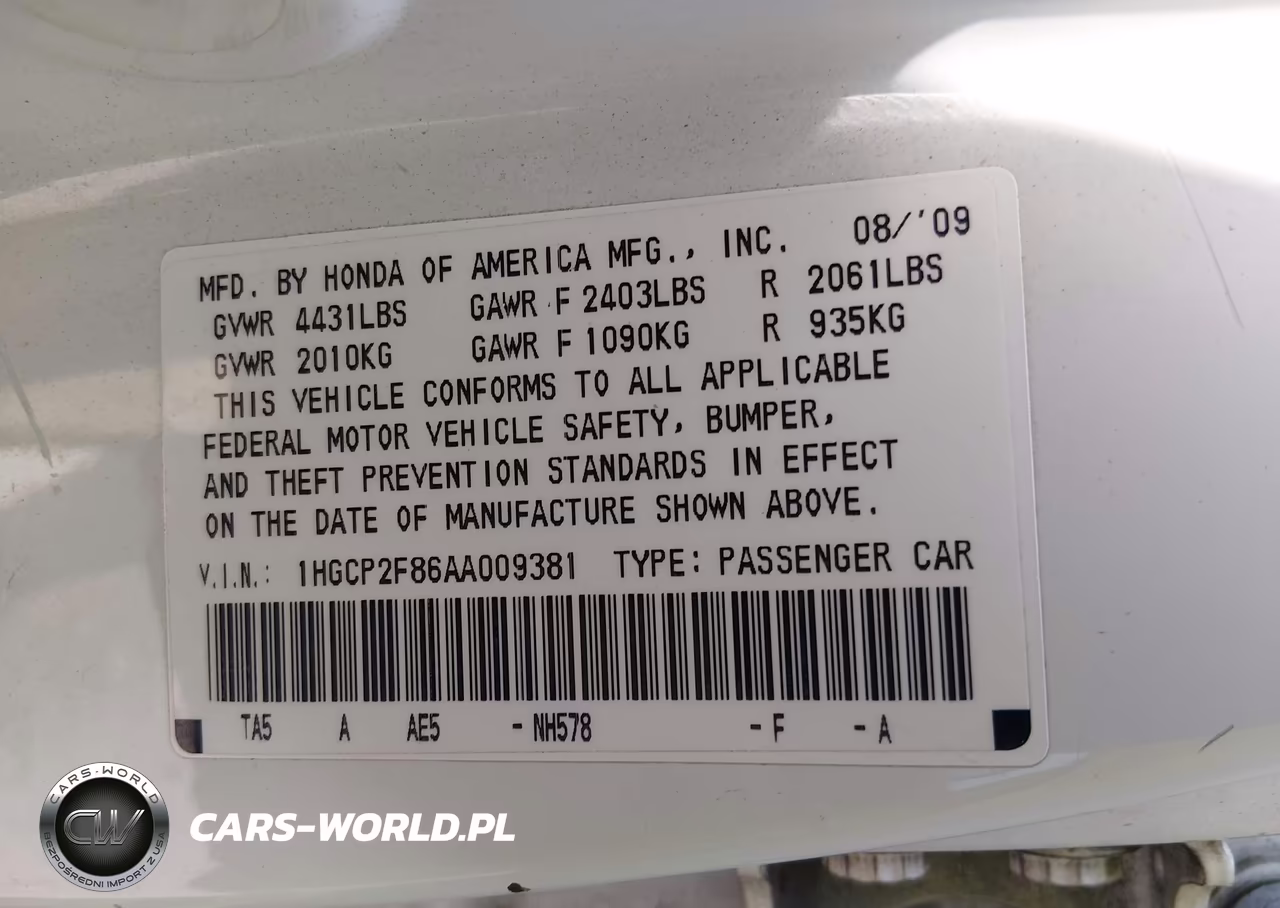 2010 Honda Accord 2.4 Ex-L VIN:1HGCP2F86AA009381 - 9