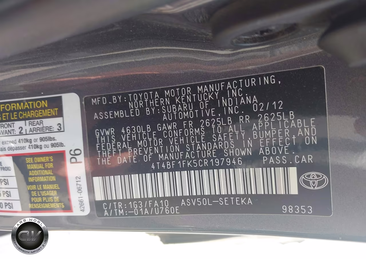 2012 Toyota Camry L VIN:4T4BF1FK5CR197946 - 9