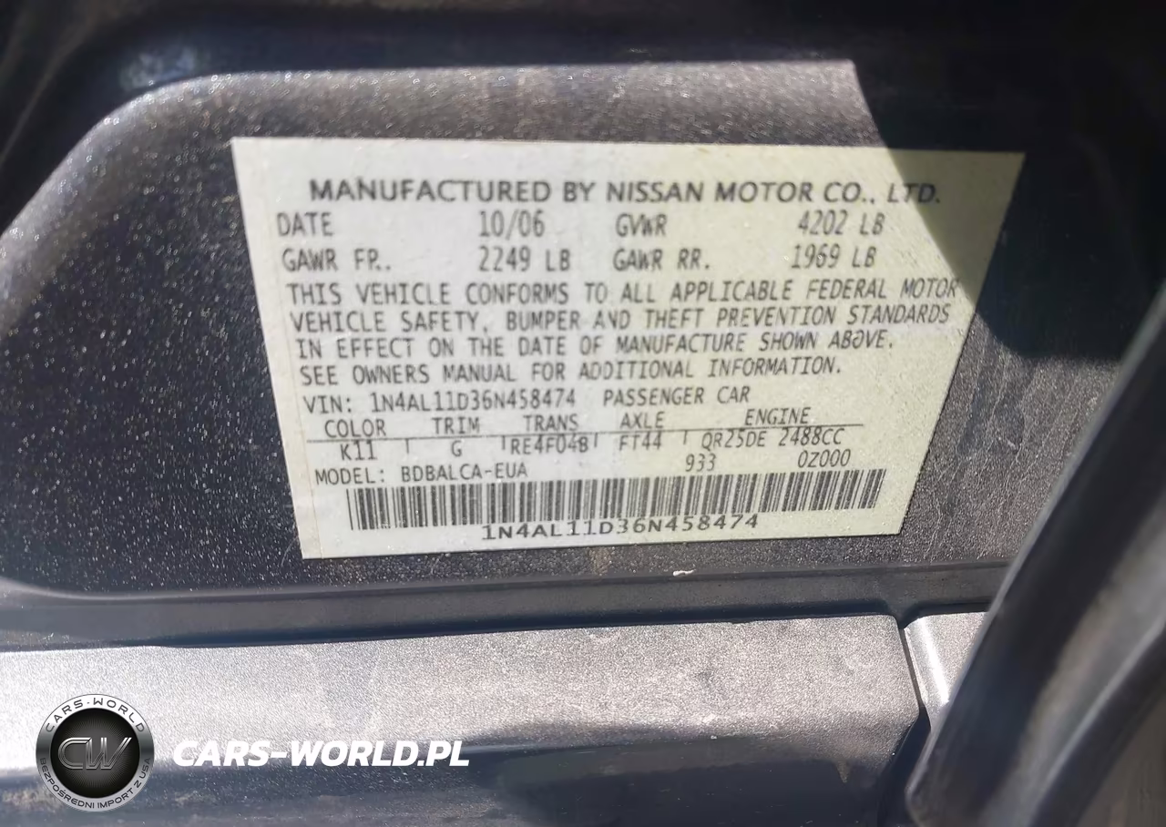 2006 Nissan Altima 2.5 S VIN:1N4AL11D36N458474 - 9