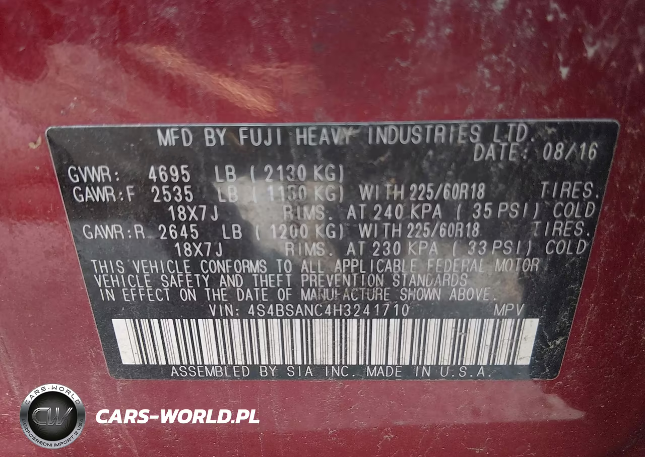 2017 Subaru Outback 2.5I Limited VIN:4S4BSANC4H3241710 - 9