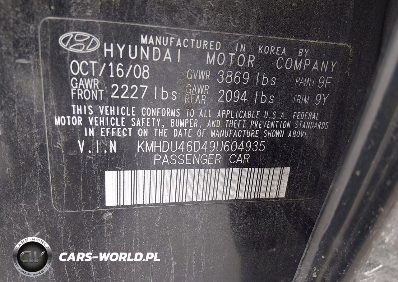 2009 Hyundai Elantra Se VIN:KMHDU46D49U604935 - 9