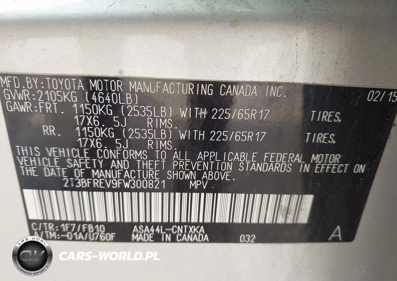 2015 Toyota Rav4 Le VIN:2T3BFREV9FW300821 - 9