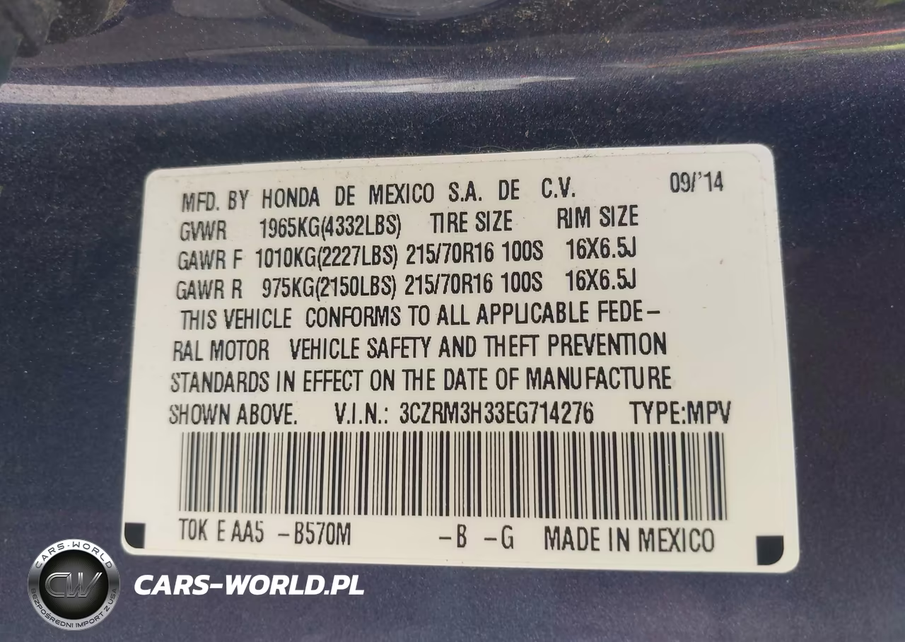 2014 Honda Cr-V Lx VIN:3CZRM3H33EG714276 - 9