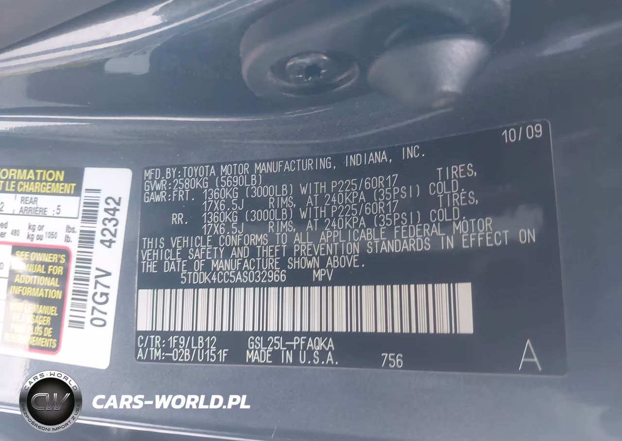 2010 Toyota Sienna Xle VIN:5TDDK4CC5AS032966 - 9
